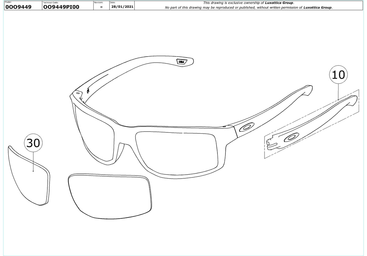 Enlarged technical drawing of the Oakley Gibston Replacement Parts