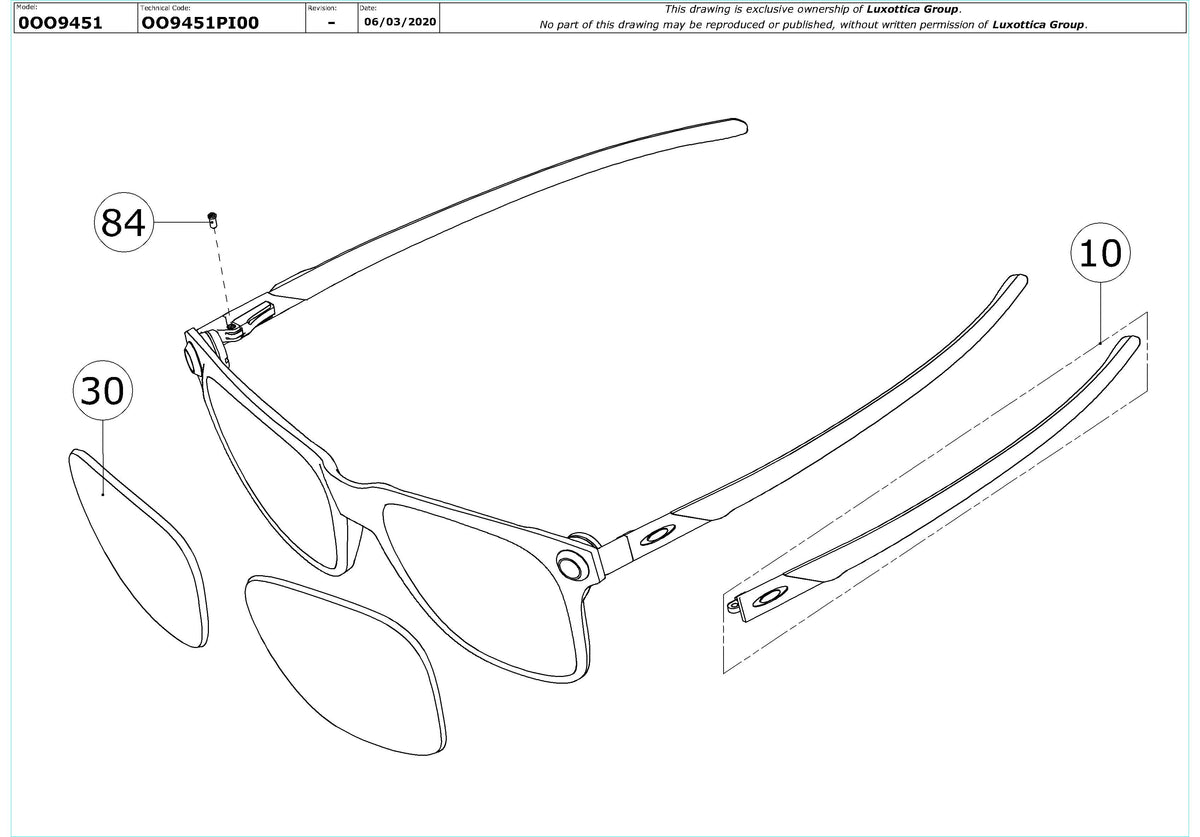 Exploded technical drawing of the Oakley Apparition Replacement Parts, with each replacement part numbered