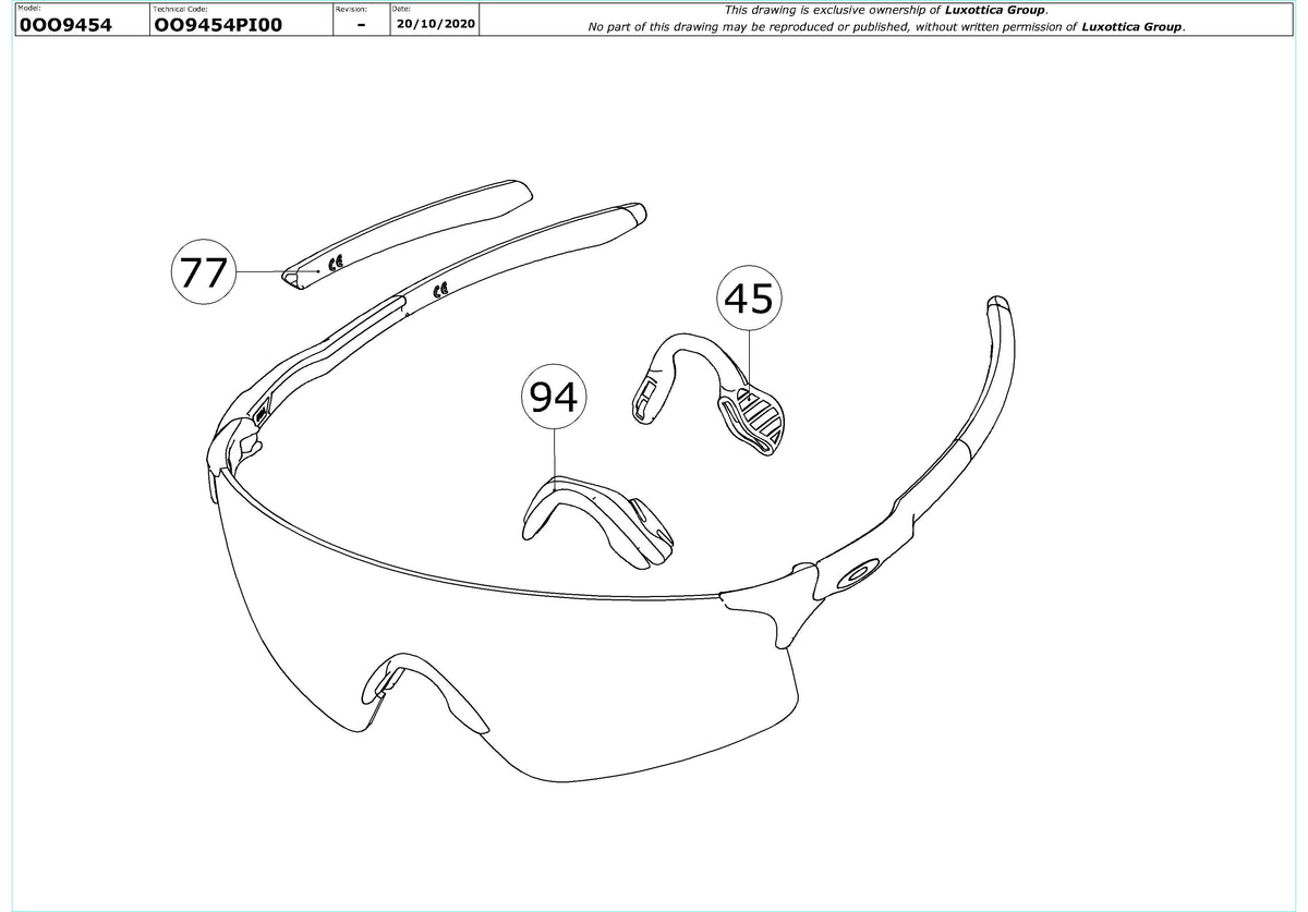 Enlarged technical drawing of the Oakley EVZero Blades Replacement Parts