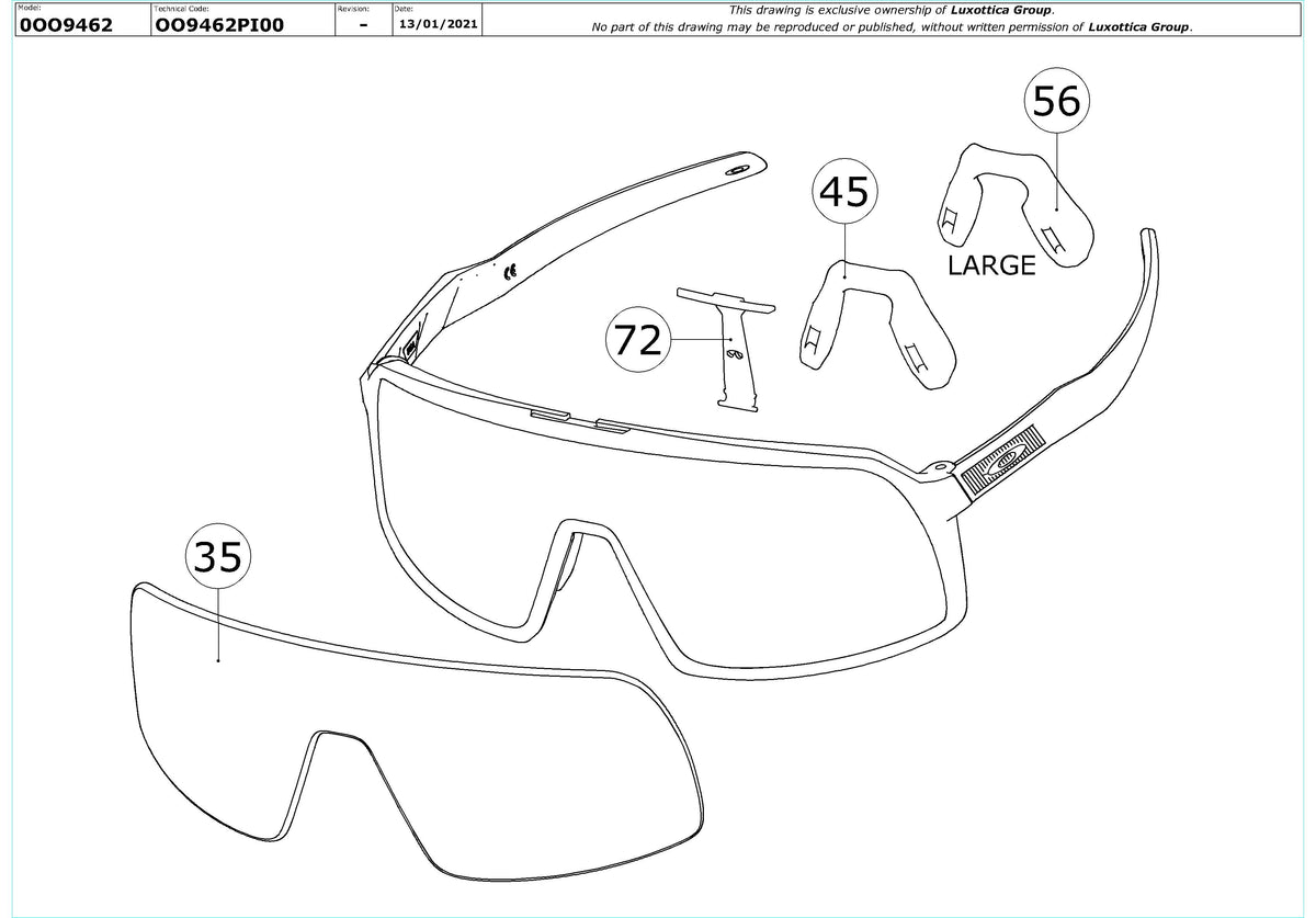 Enlarged technical drawing of the Oakley Sutro S Replacement Parts