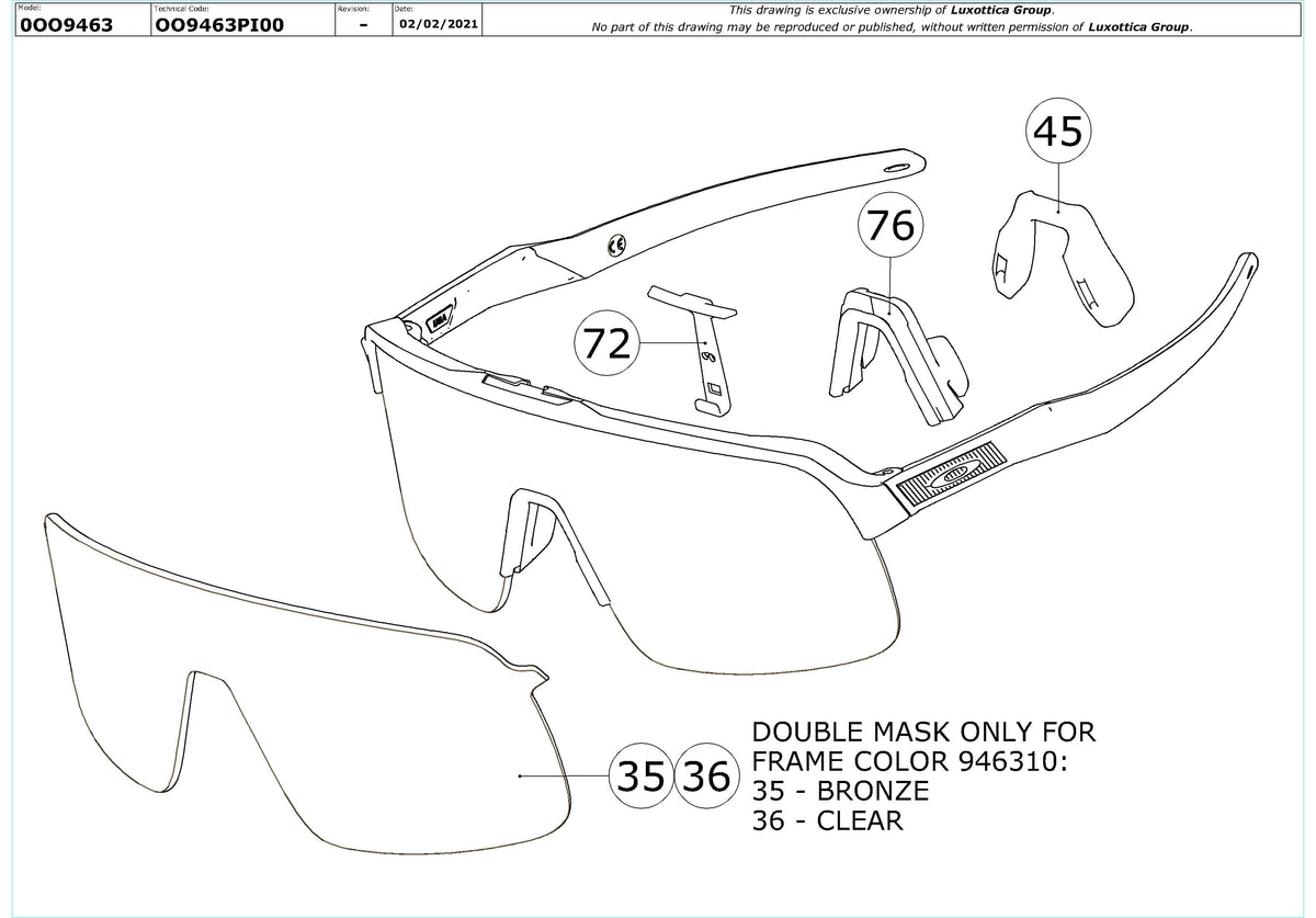 Enlarged technical drawing of the Oakley Sutro Lite Replacement Parts