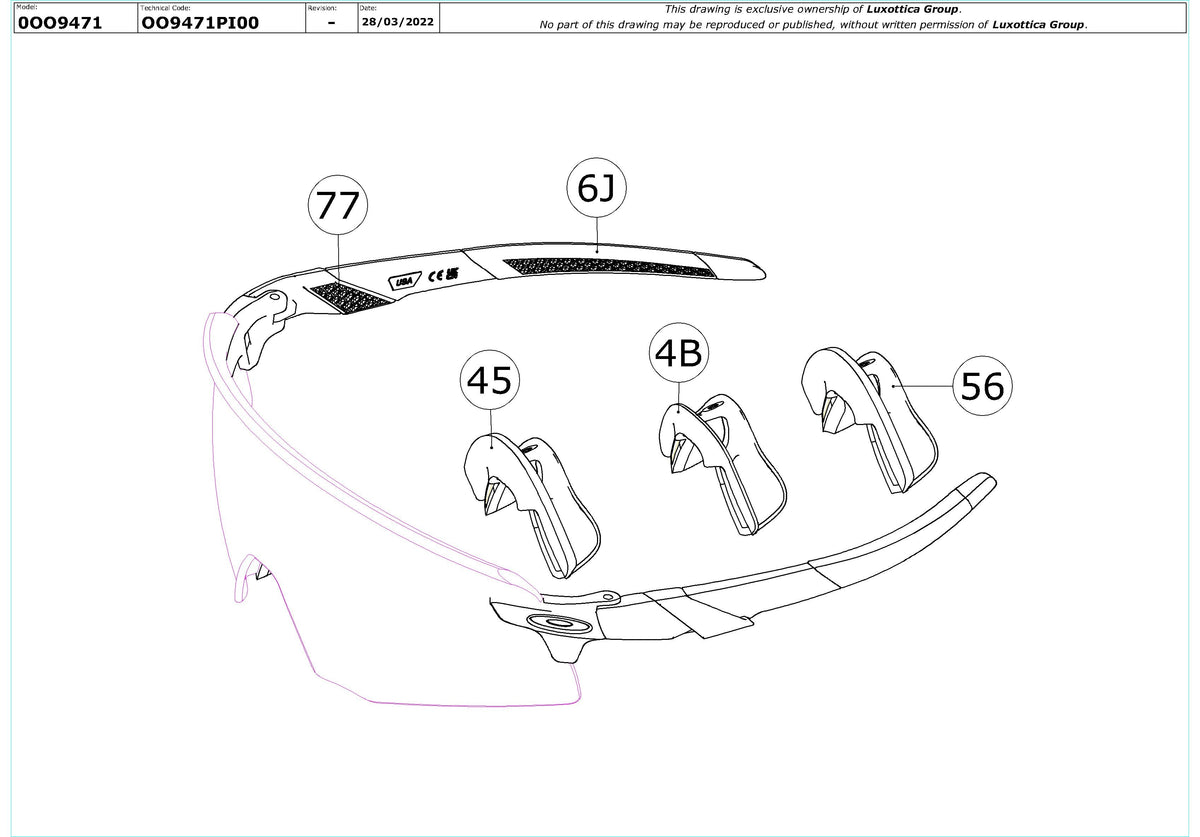Enlarged technical drawing of the Oakley Encoder Replacement Parts