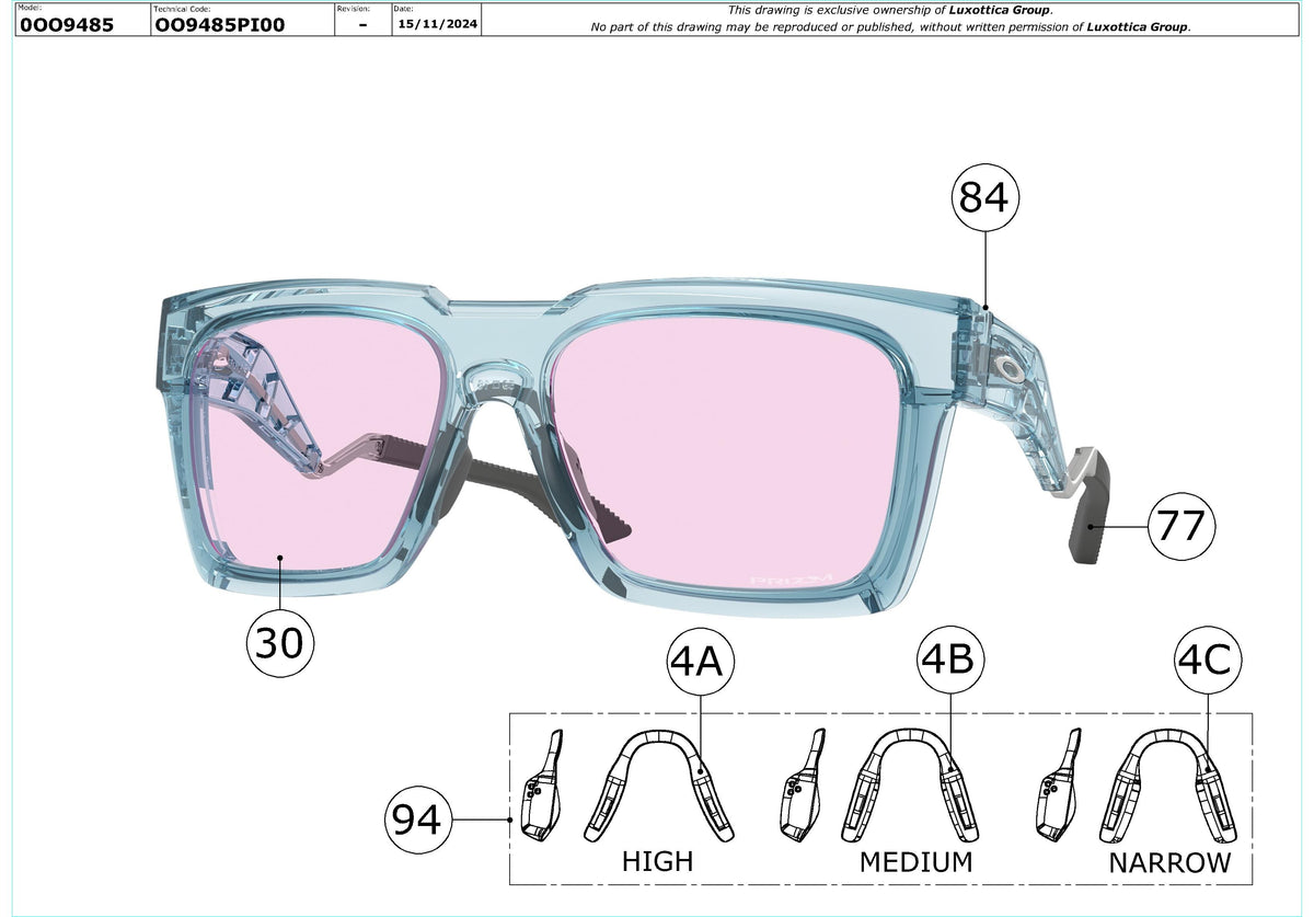 Exploded technical drawing of the Oakley Enigma Ink Replacement Parts, with each replacement part numbered
