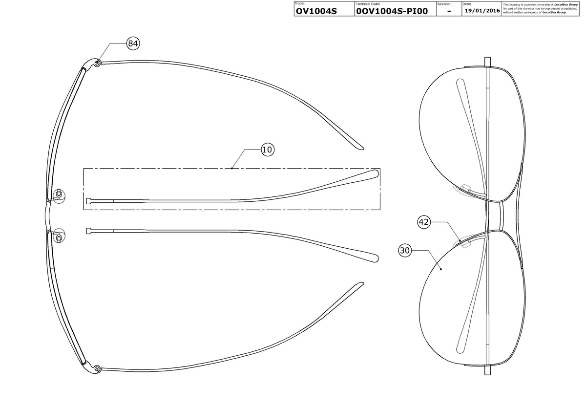 Exploded technical drawing of the Oliver Peoples Strummer OV1004S Replacement Parts, with each replacement part numbered