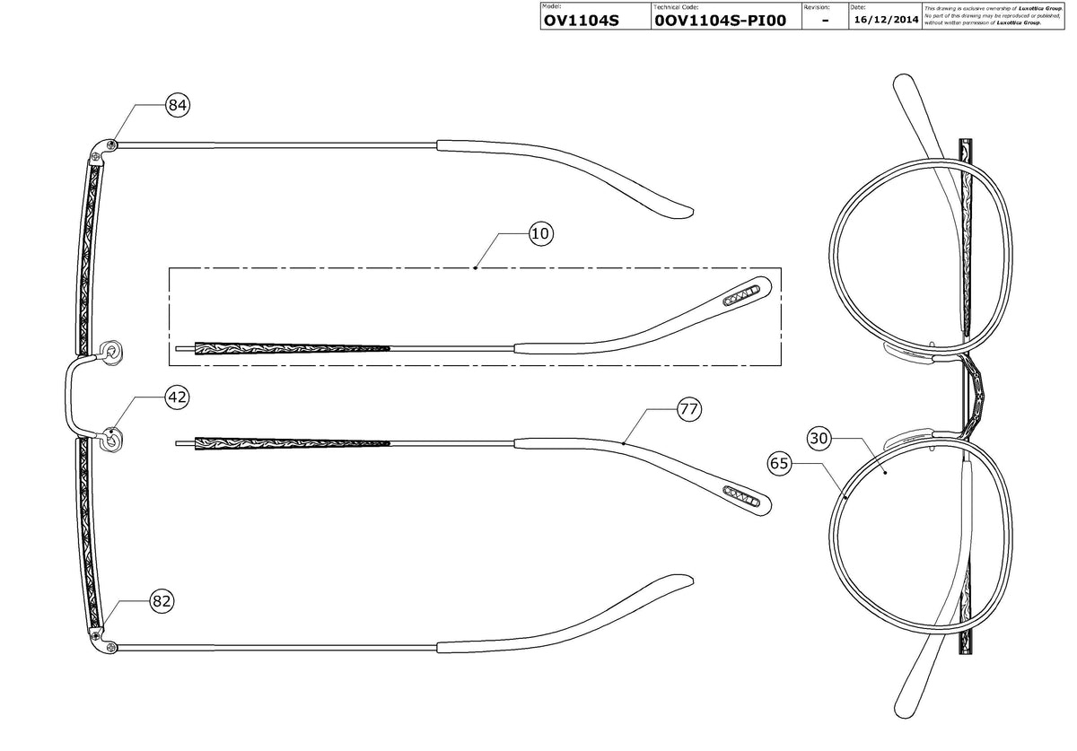 Enlarged technical drawing of the Oliver Peoples MP-2 Sun OV1104S Replacement Parts