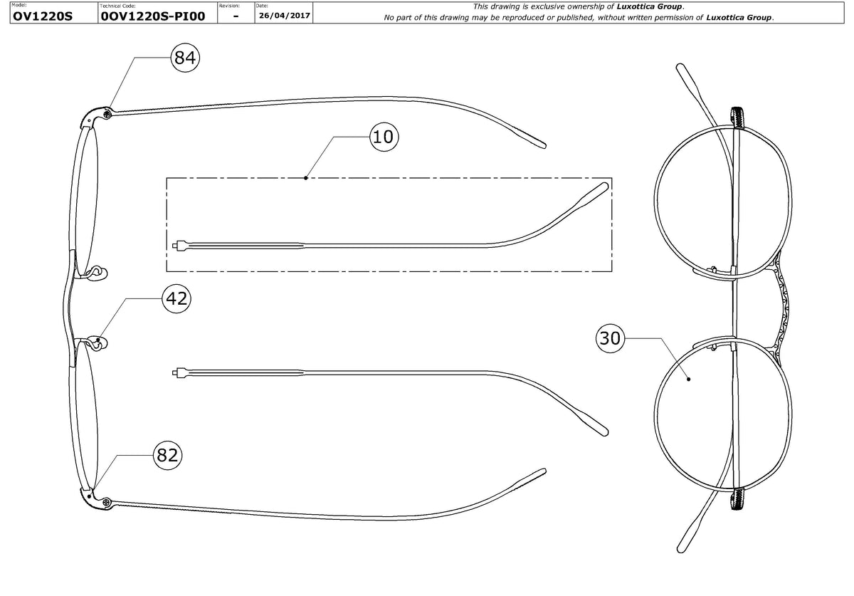 Enlarged technical drawing of the Oliver Peoples M-4 30th OV1220S Replacement Parts