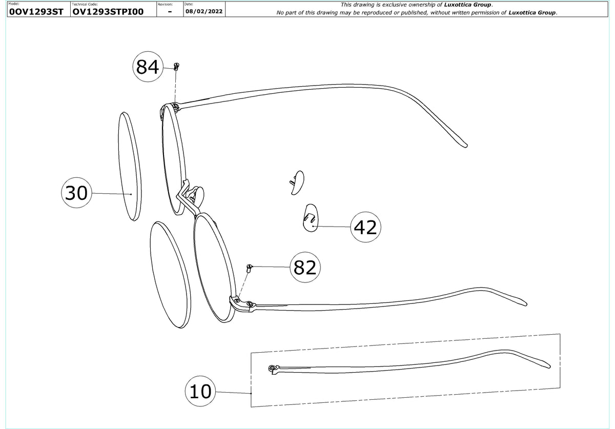 Enlarged technical drawing of the Oliver Peoples G. Ponti-3 OV1293ST Replacement Parts