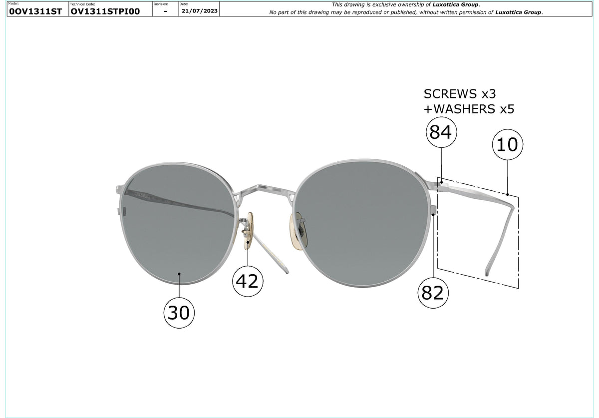Enlarged technical drawing of the Oliver Peoples G. Ponti-4 OV1311ST Replacement Parts