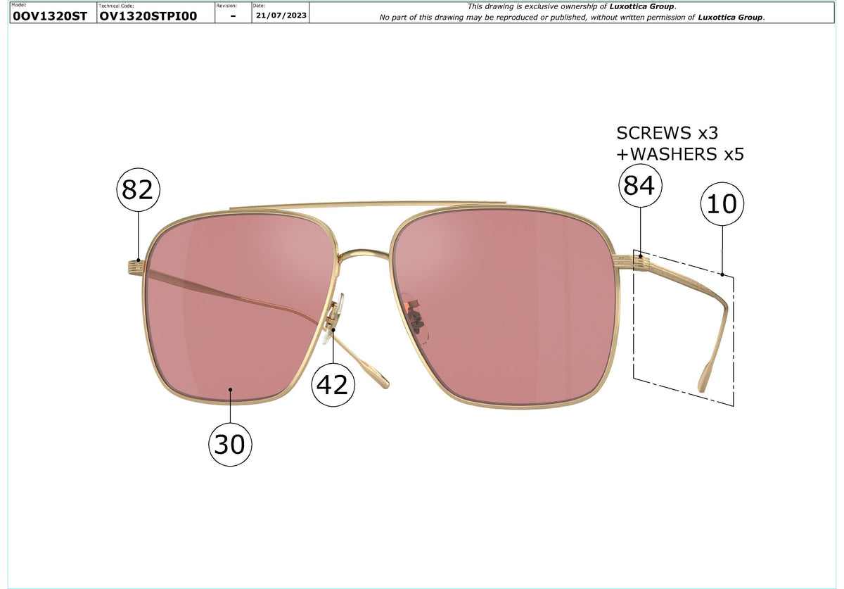 Enlarged technical drawing of the Oliver Peoples Dresner OV1320ST Replacement Parts