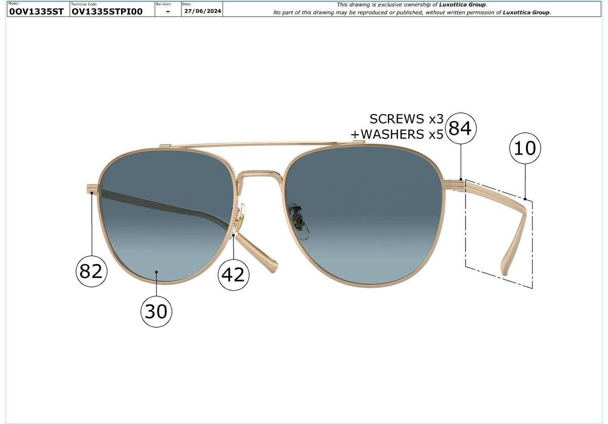 Enlarged technical drawing of the Oliver Peoples Rivetti OV1335ST Replacement Parts