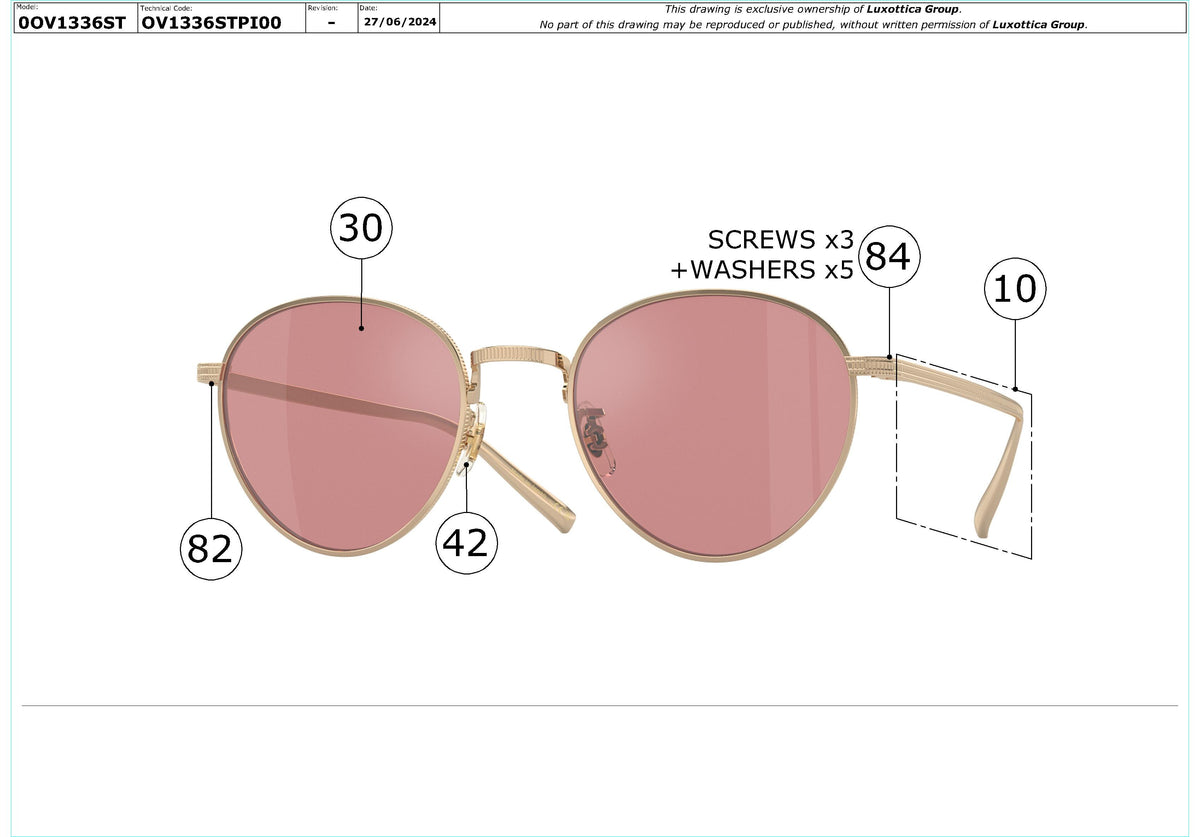 Enlarged technical drawing of the Oliver Peoples Rhydian OV1336ST Replacement Parts