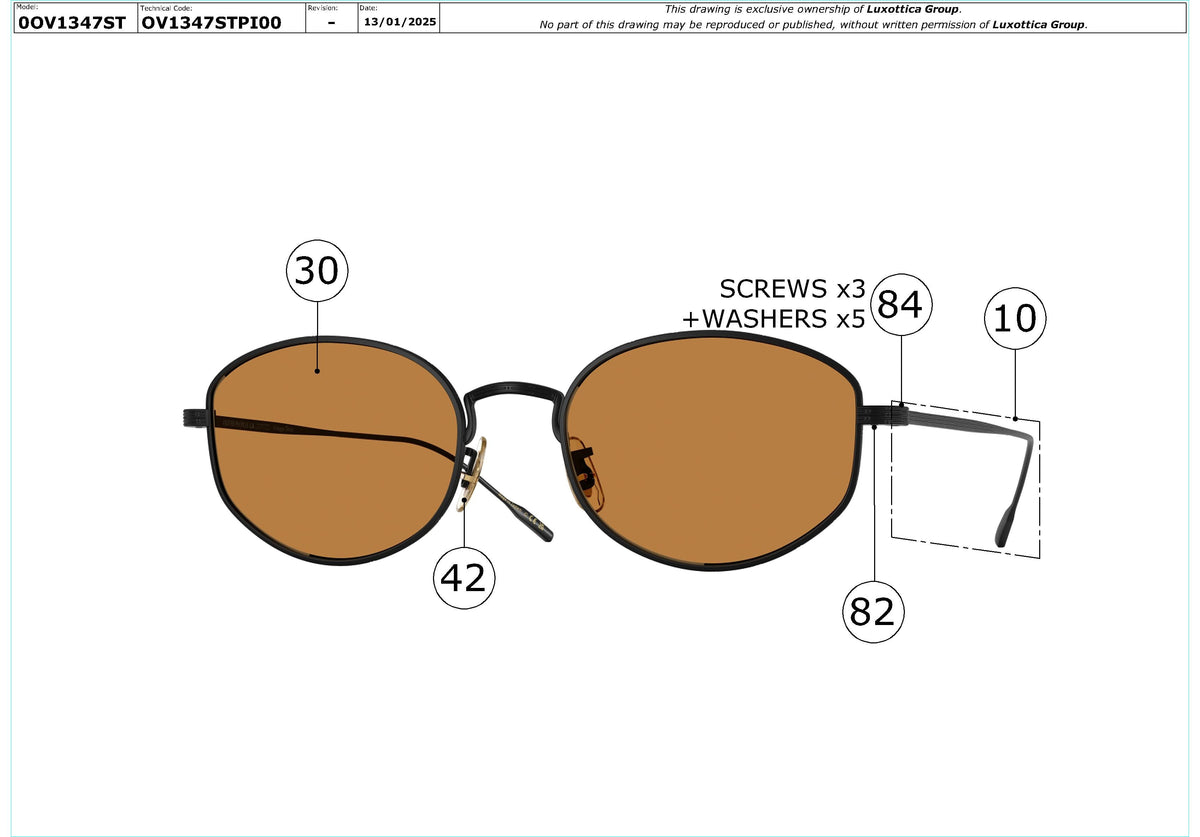 Enlarged technical drawing of the Oliver Peoples Estra OV1347ST Replacement Parts
