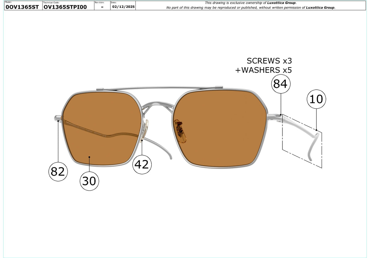 Enlarged technical drawing of the Oliver Peoples TK-15 OV1365ST Replacement Parts