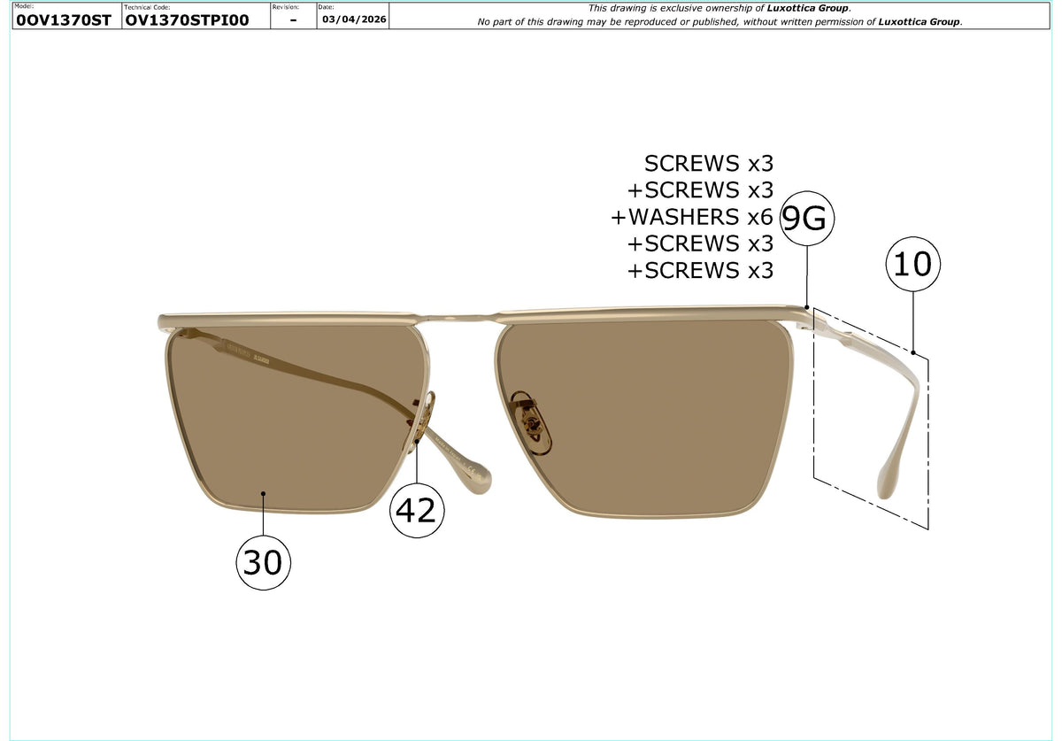 Enlarged technical drawing of the Oliver Peoples Edition 2 OV1370ST Replacement Parts