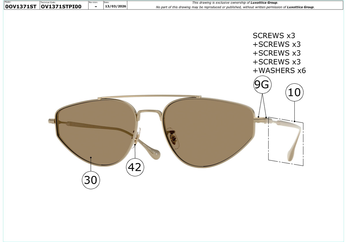 Exploded technical drawing of the Oliver Peoples Edition 5 OV1371ST Replacement Parts, with each replacement part numbered