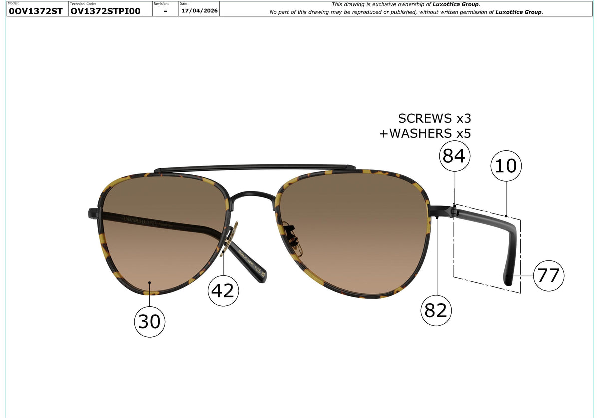 Enlarged technical drawing of the Oliver Peoples Sacoye OV1372ST Replacement Parts