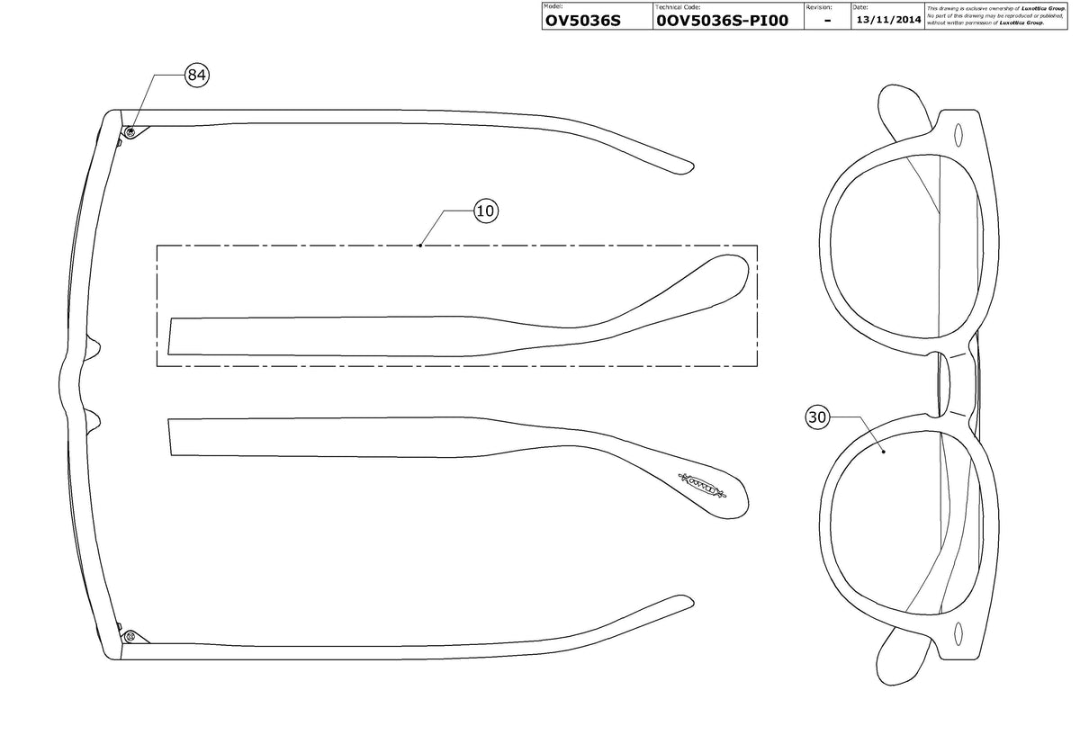 Exploded technical drawing of the Oliver Peoples Sheldrake OV5036S Replacement Parts, with each replacement part numbered