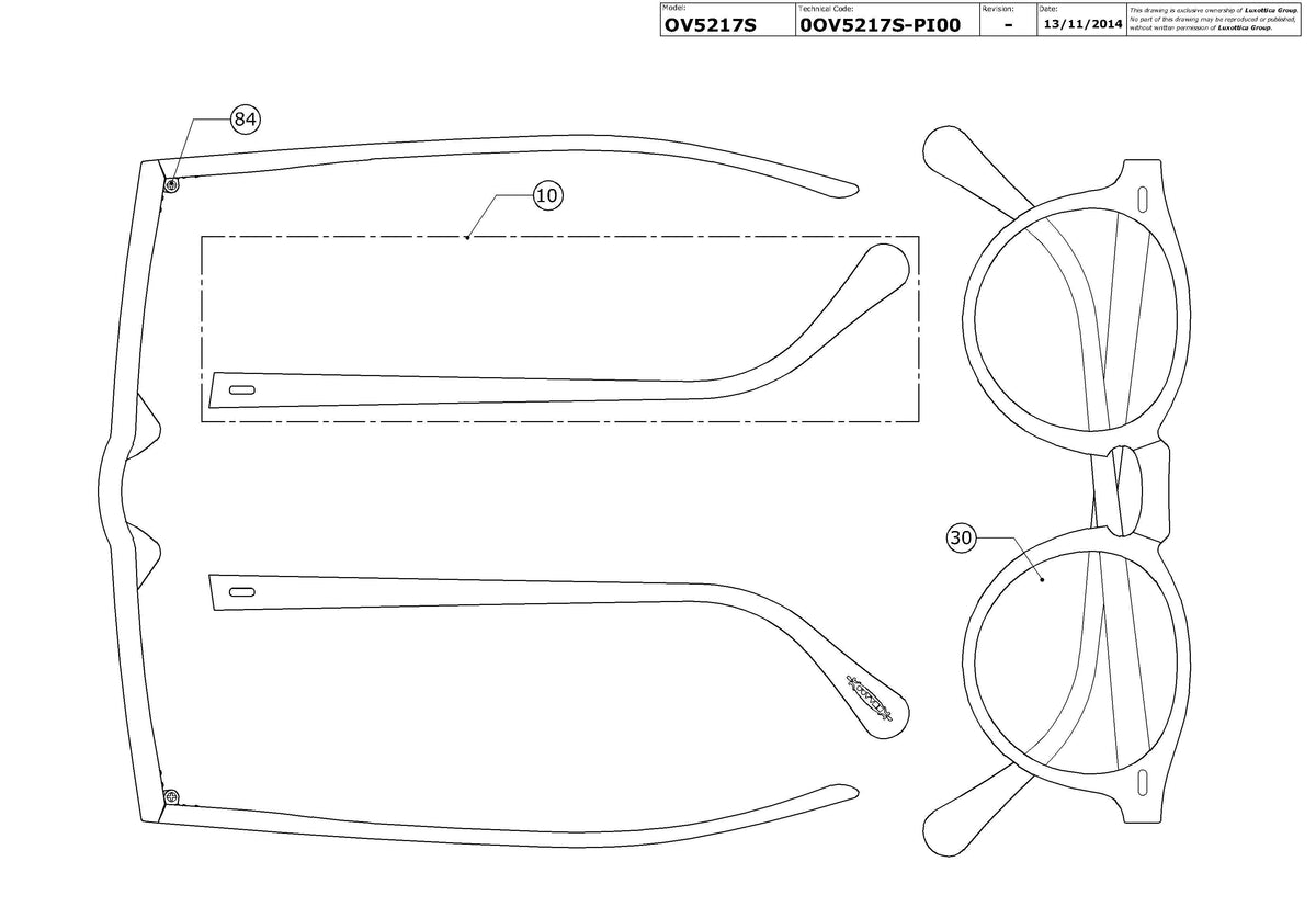 Enlarged technical drawing of the Oliver Peoples Gregory Peck OV5217S Replacement Parts