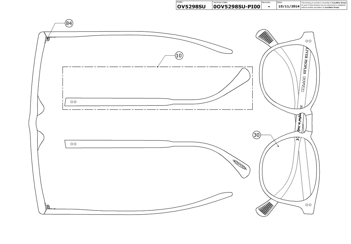 Enlarged technical drawing of the Oliver Peoples Finley Esq. Sun (U) OV5298SU Replacement Parts