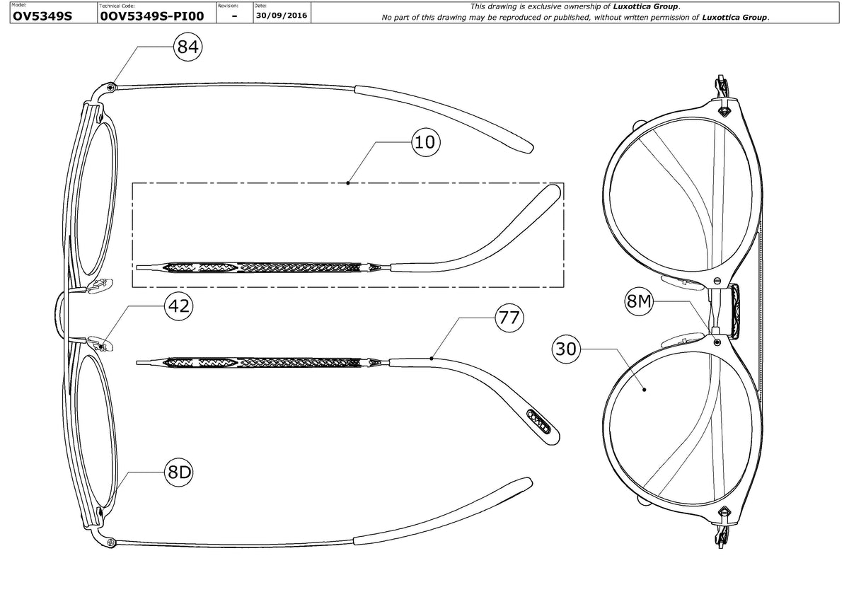 Enlarged technical drawing of the Oliver Peoples Remick OV5349S Replacement Parts