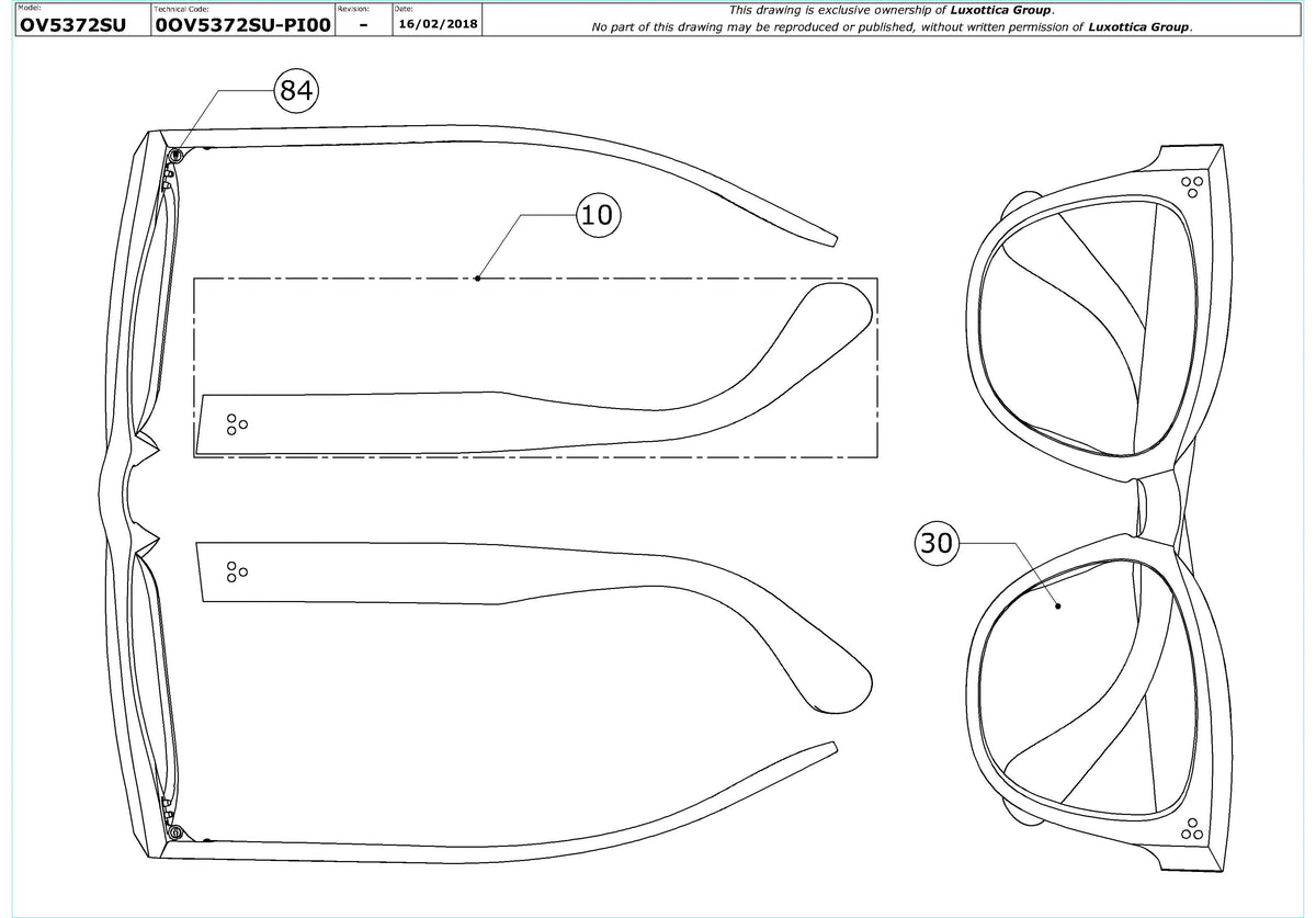 Exploded technical drawing of the Oliver Peoples Marianela OV5372SU Replacement Parts, with each replacement part numbered