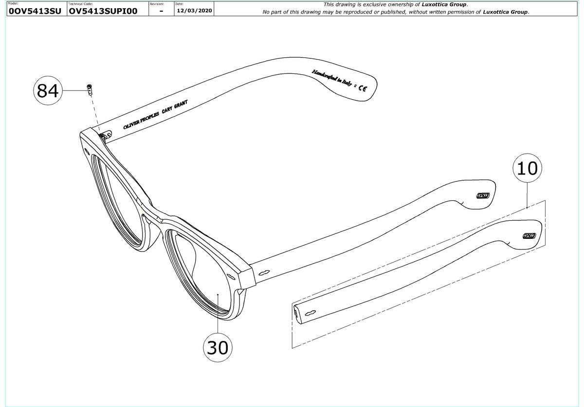 Enlarged technical drawing of the Oliver Peoples Cary Grant OV5413SU Replacement Parts
