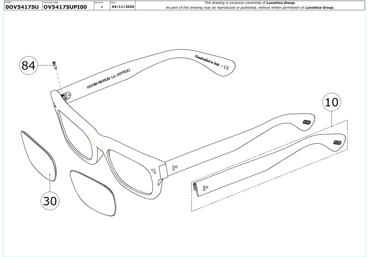 Exploded technical drawing of the Oliver Peoples Jaye OV5417SU Replacement Parts, with each replacement part numbered
