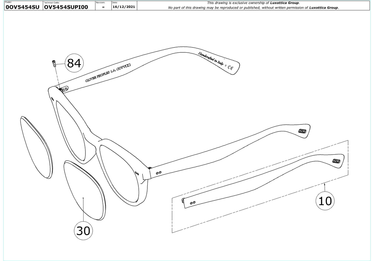 Enlarged technical drawing of the Oliver Peoples Desmon Sun OV5454SU Replacement Parts