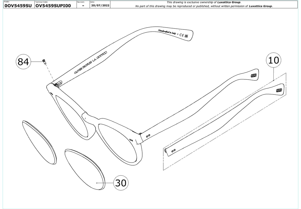 Enlarged technical drawing of the Oliver Peoples Romare Sun OV5459SU Replacement Parts