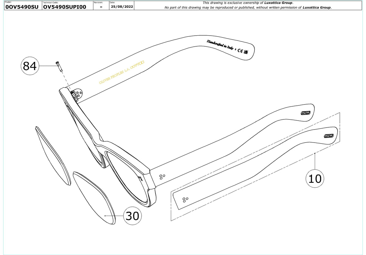 Enlarged technical drawing of the Oliver Peoples Eadie OV5490SU Replacement Parts