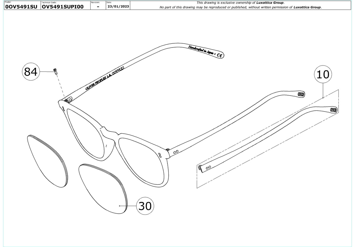 Enlarged technical drawing of the Oliver Peoples Finley 1993 Sun OV5491SU Replacement Parts