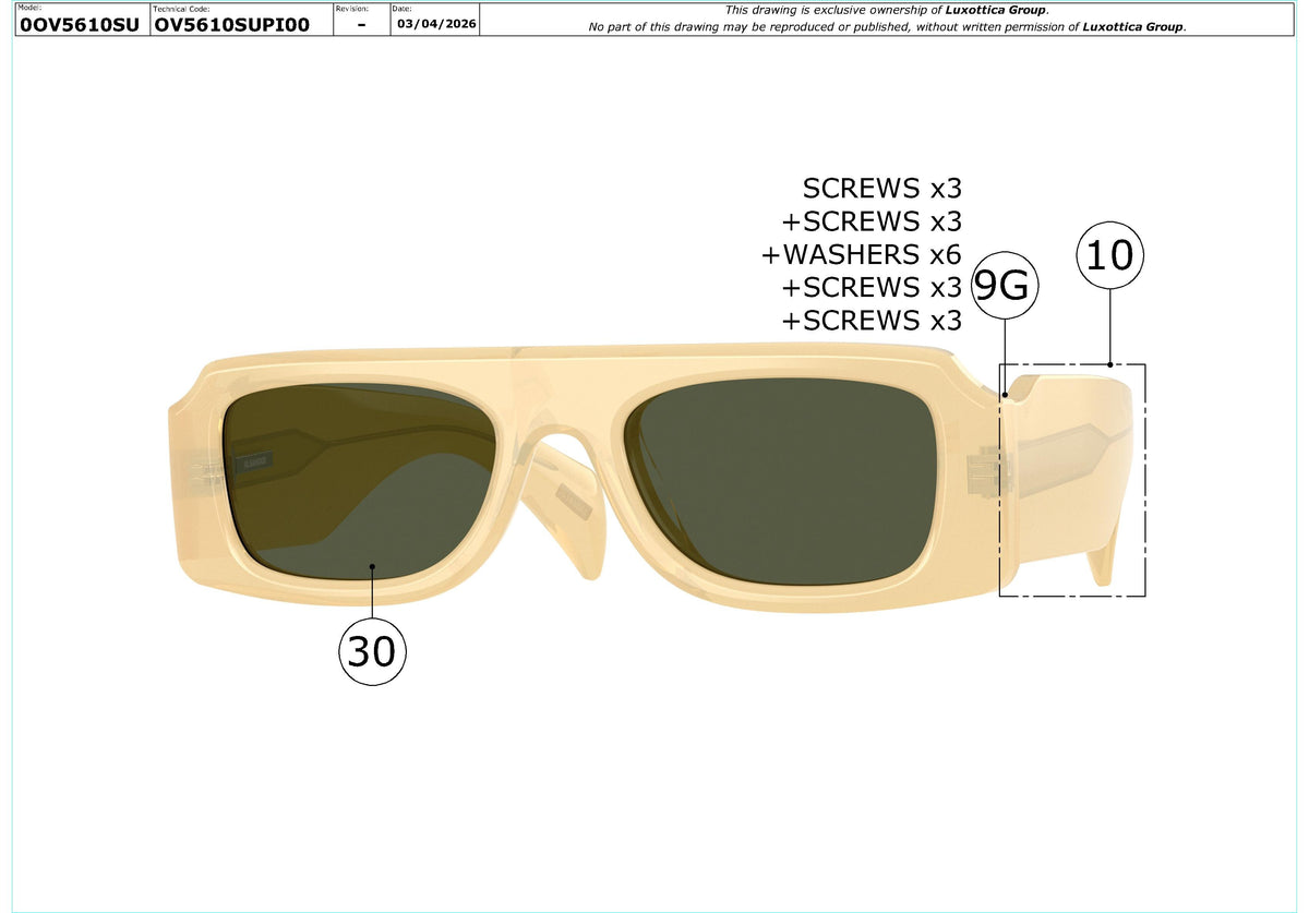 Enlarged technical drawing of the Oliver Peoples Edition 4 OV5610SU Replacement Parts