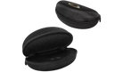 A black Oakley Soft Vault Case, opened to show the interior compartments for storing lenses and frames.