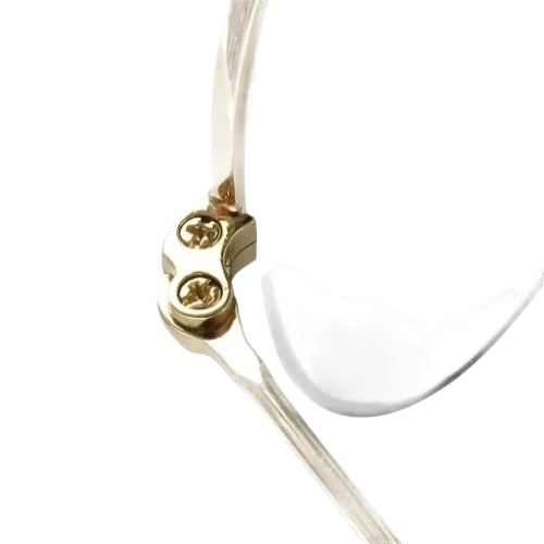 A close-up image of a pair of Ray-Ban replacement screws attached to a metal frame, presumably part of a pair of sunglasses.