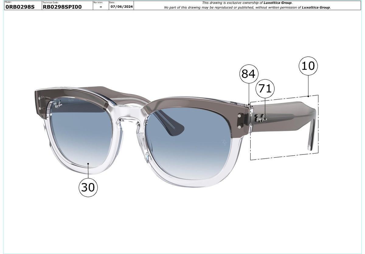 Enlarged technical drawing of the Ray-Ban Mega Hawkeye RB0298S Replacement Parts