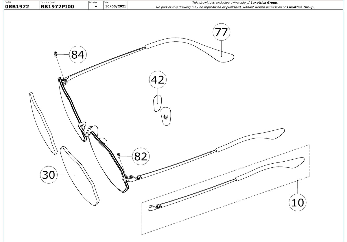 Enlarged technical drawing of the Ray-Ban Octagon RB1972 Replacement Parts
