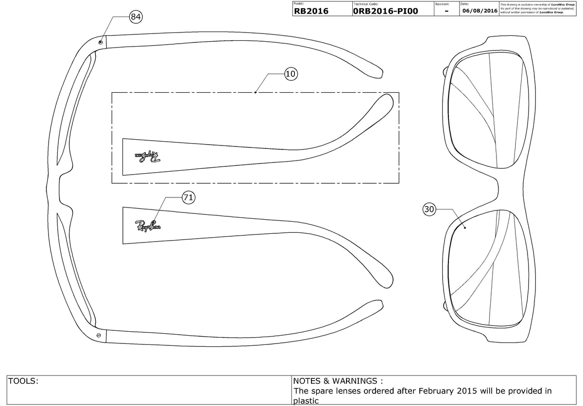 Enlarged technical drawing of the Ray-Ban Daddy-O RB2016 Replacement Parts