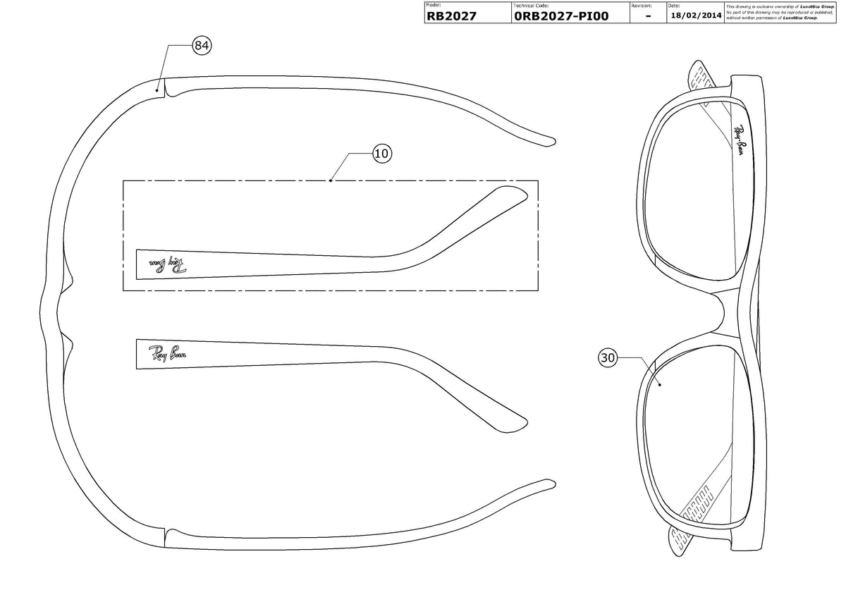 Enlarged technical drawing of the Ray-Ban Predator 2 RB2027 Replacement Parts