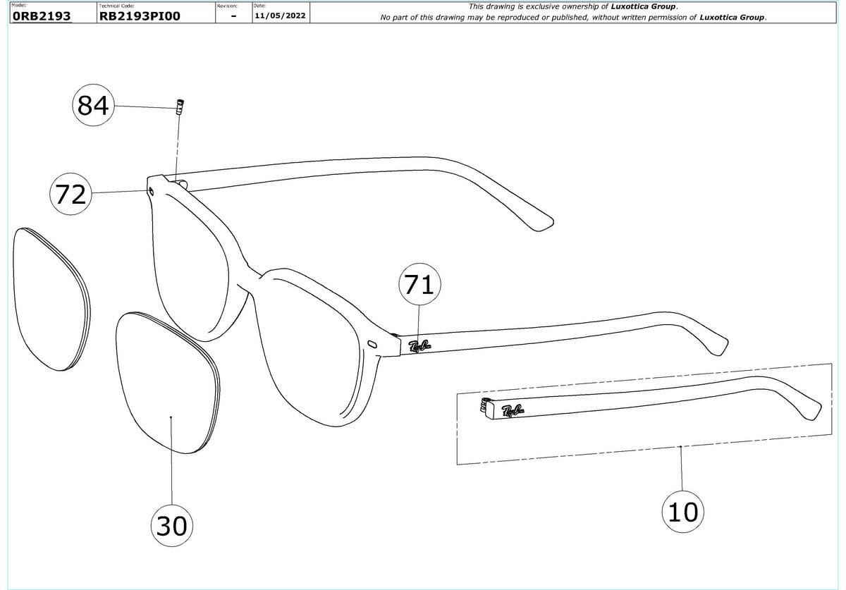 Enlarged technical drawing of the Ray-Ban Leonard RB2193 Replacement Parts