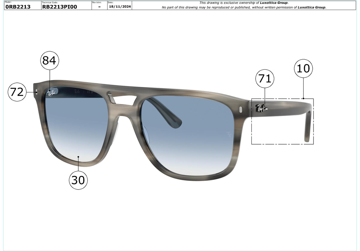 Enlarged technical drawing of the Ray-Ban RB2213 Replacement Parts