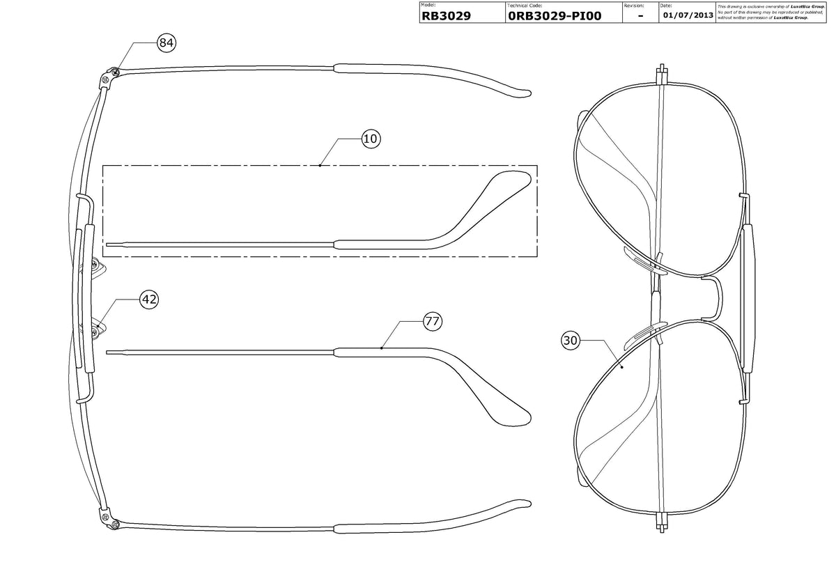 Enlarged technical drawing of the Ray-Ban Outdoorsman II RB3029 Replacement Parts