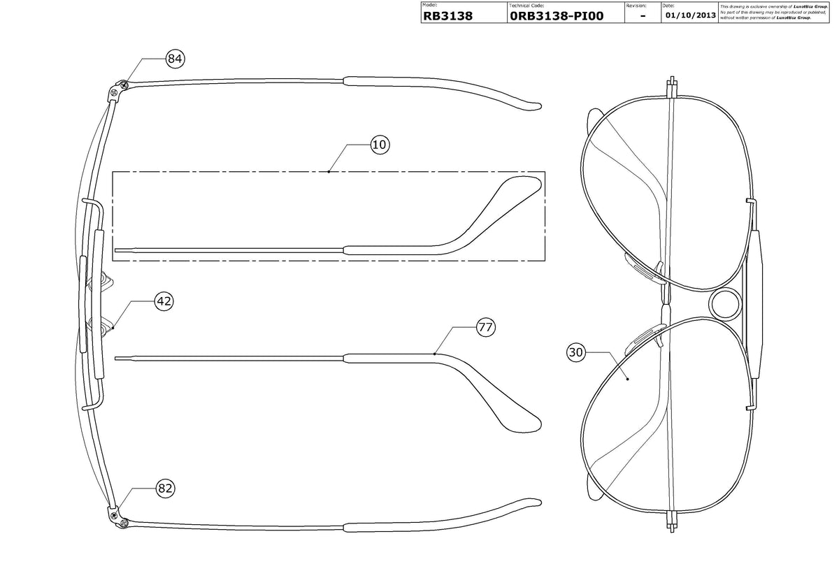 Enlarged technical drawing of the Ray-Ban Shooter RB3138 Replacement Parts