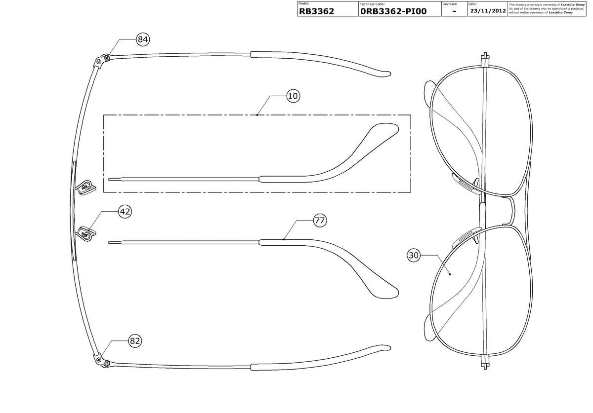 Enlarged technical drawing of the Ray-Ban Cockpit RB3362 Replacement Parts