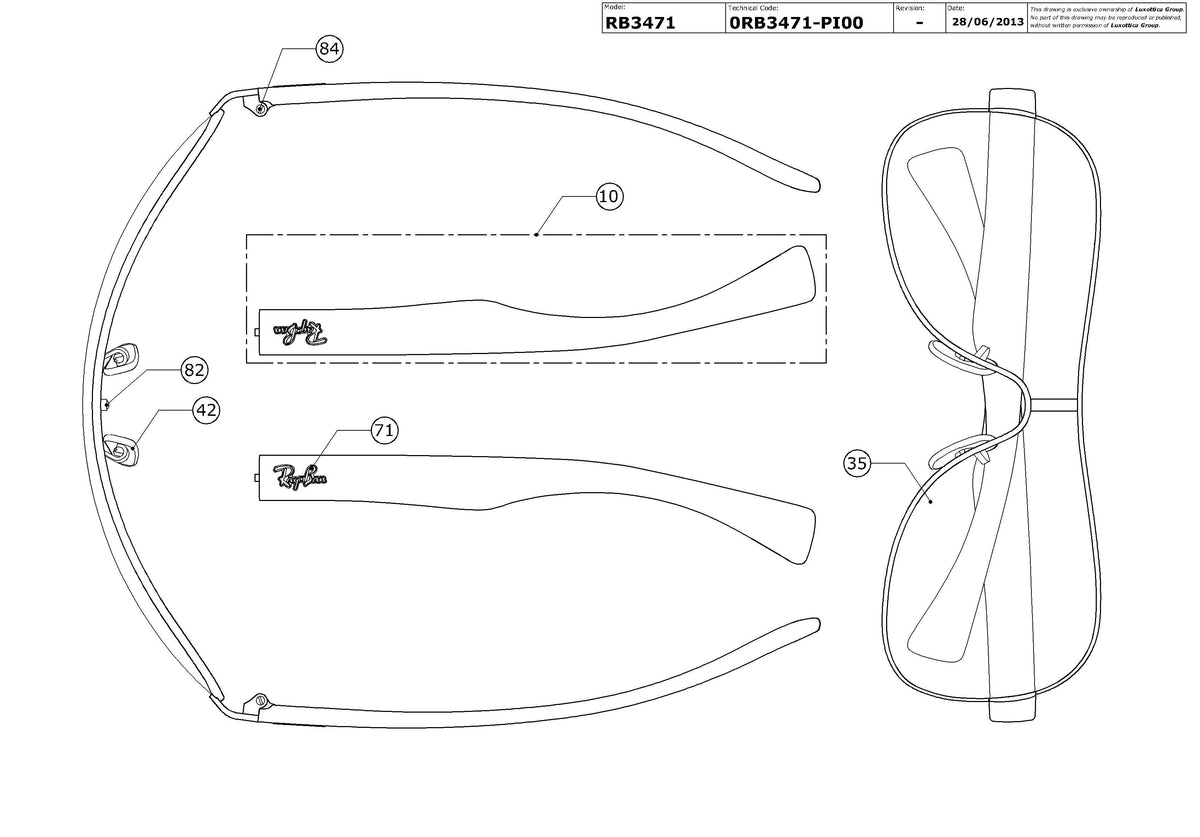 Enlarged technical drawing of the Ray-Ban RB3471 Replacement Parts