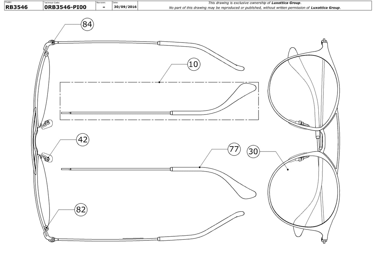 Enlarged technical drawing of the Ray-Ban RB3546 Replacement Parts
