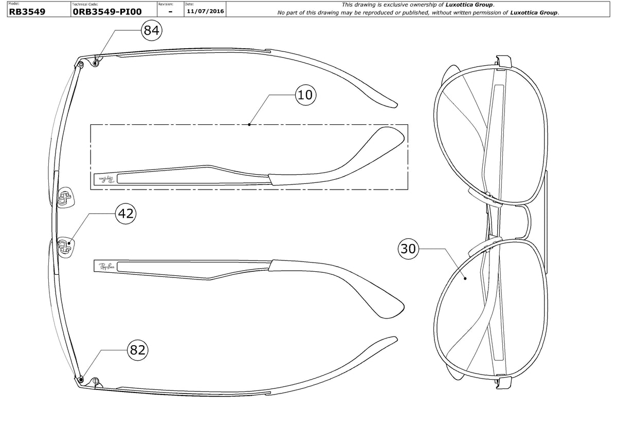 Enlarged technical drawing of the Ray-Ban RB3549 Replacement Parts
