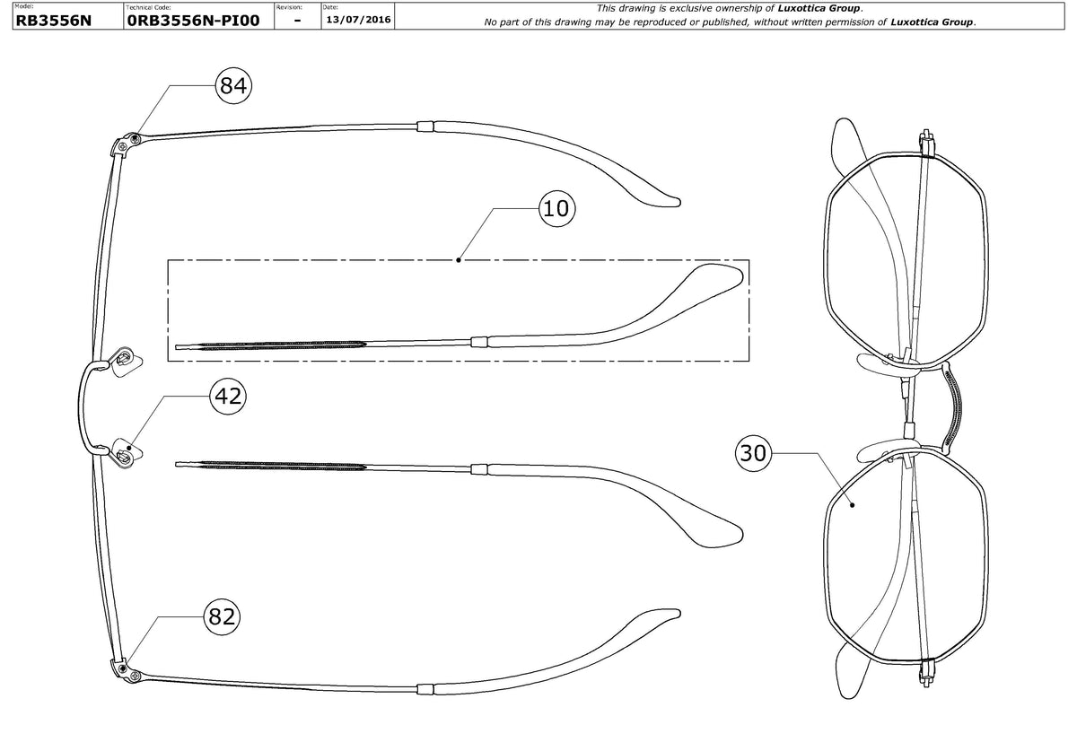 Enlarged technical drawing of the Ray-Ban Octagonal RB3556N Replacement Parts
