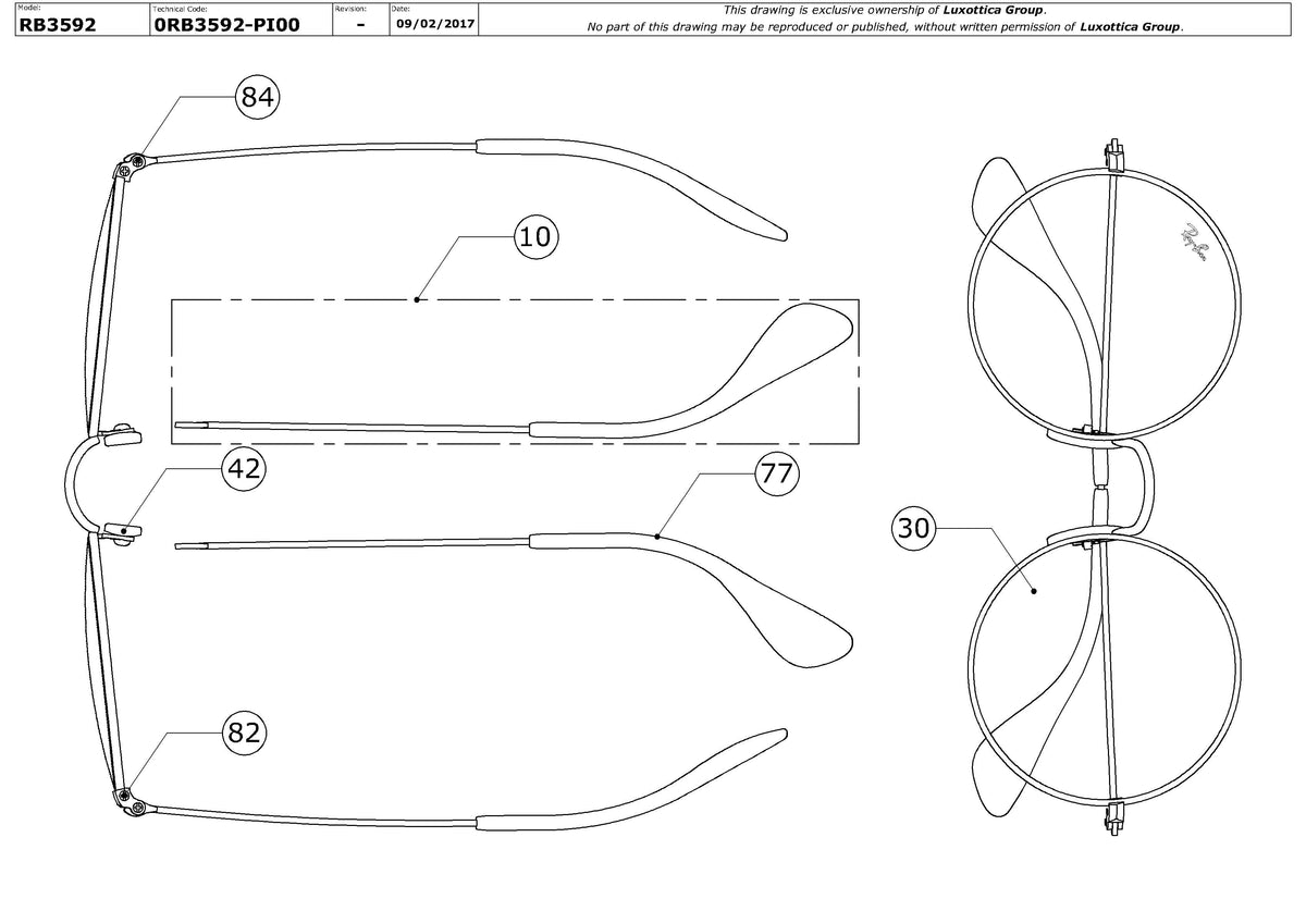 Enlarged technical drawing of the Ray-Ban Ja-Jo RB3592 Replacement Parts