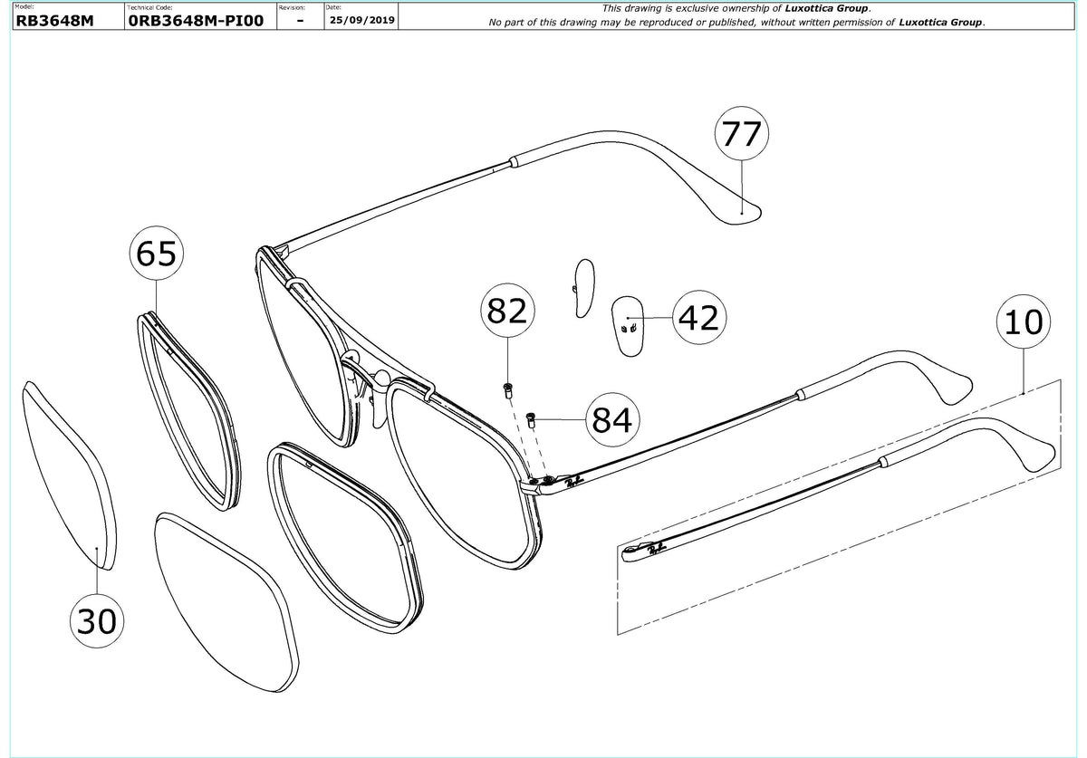 Enlarged technical drawing of the Ray-Ban The Marshal II RB3648M Replacement Parts