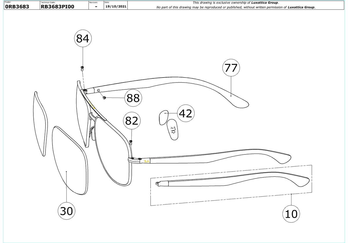 Enlarged technical drawing of the Ray-Ban RB3683 Replacement Parts